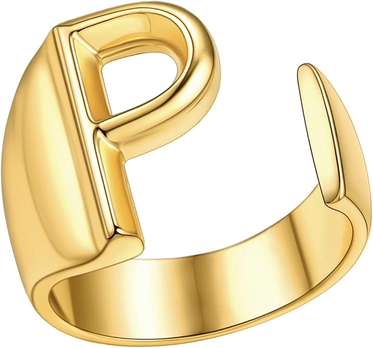 FindChic Customizable Initial Ring Statement 18K Gold Plated Fashion Cuff Rings for Women Alphabet Letter A to Z Resizable Knuckle Ring (with Gift Box)