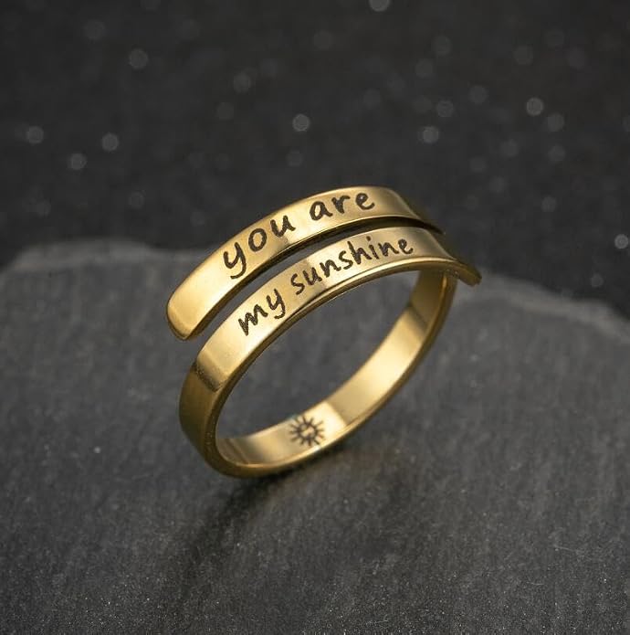 Yocoyee You are My Sunshine Finger Ring Engraved Inspirational Open Adjustable I am Enough Stars Statement Rings Gifts