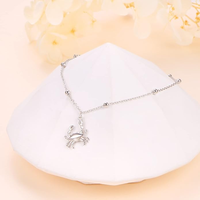 Alphm Anklet for Women S925 Sterling Silver Adjustable Foot Evil Eye Starfish Heart Bead Butterfly Celtic Knot Cross Multilayer Layered Ankle Bracelet Jewelry