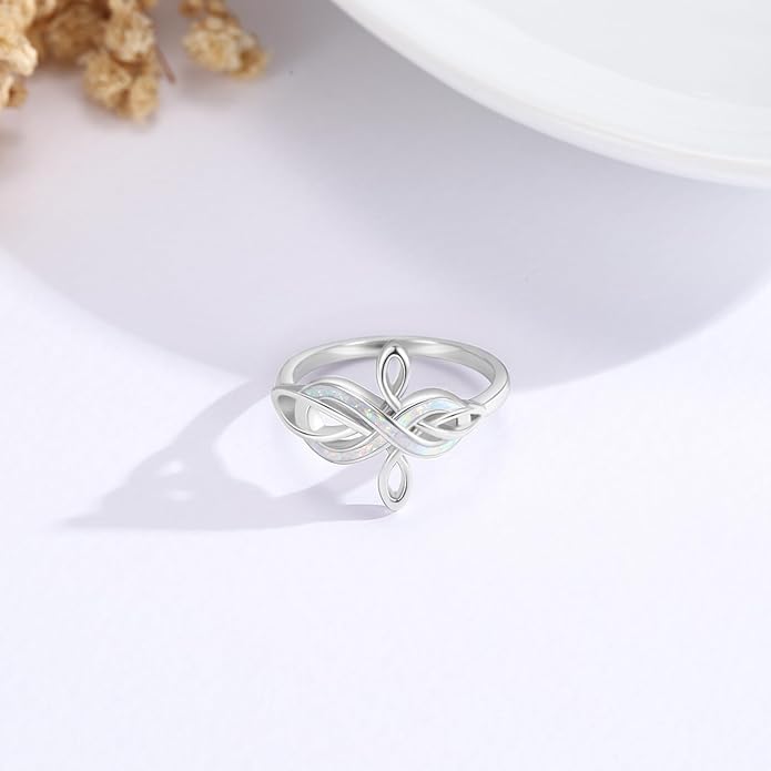 Opal Ring for Women 925 Sterling Sliver Opal Infinity Ring Jewelry Birthday Gifts for Women Girlfriend Mom Wife Her