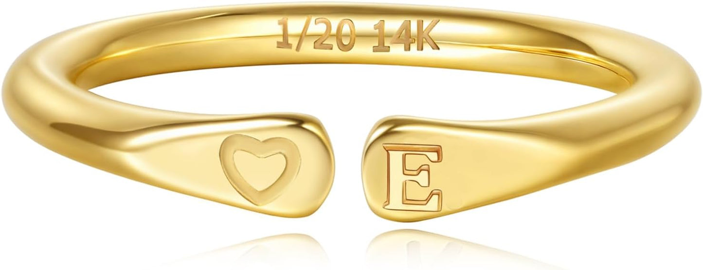 14k Gold Filled Hand Carving Initial Rings for Women Non Tarnish Wedding Heart Shaped Bands for Women