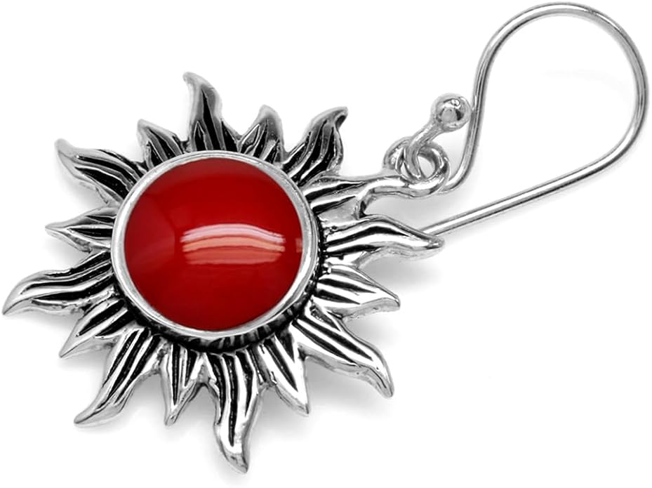 Silvershake 8mm Round Shape 925 Sterling Silver Sun Ray Inspired Dangle Hook Earrings