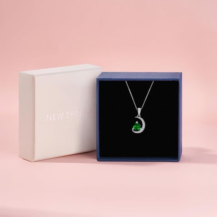new spring White Gold Moon Pendant Sterling Silver Heart Shaped Moon Pendant Necklace for Women Jewelry Gifts for Mother's Day,Birthday and Anniversary Festivals