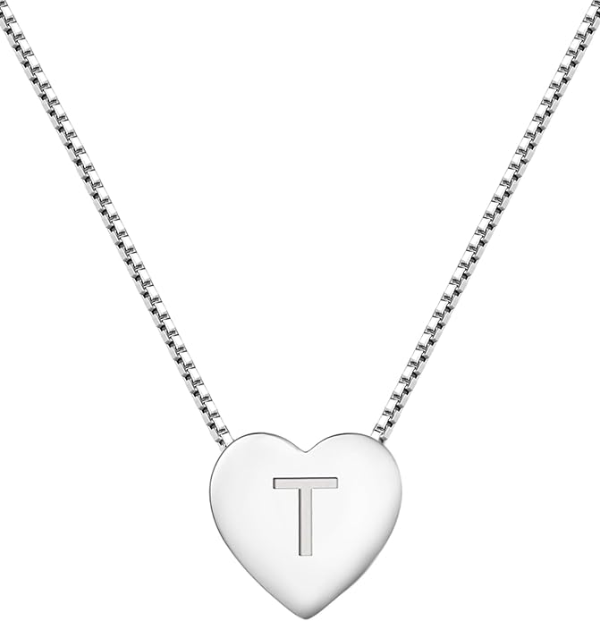 YL Initial Necklace 925 Sterling Silver Heart Letter Pendant A-Z Alphabet Cubic Zirconia Jewelry for Women