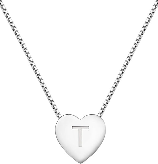 YL Initial Necklace 925 Sterling Silver Heart Letter Pendant A-Z Alphabet Cubic Zirconia Jewelry for Women