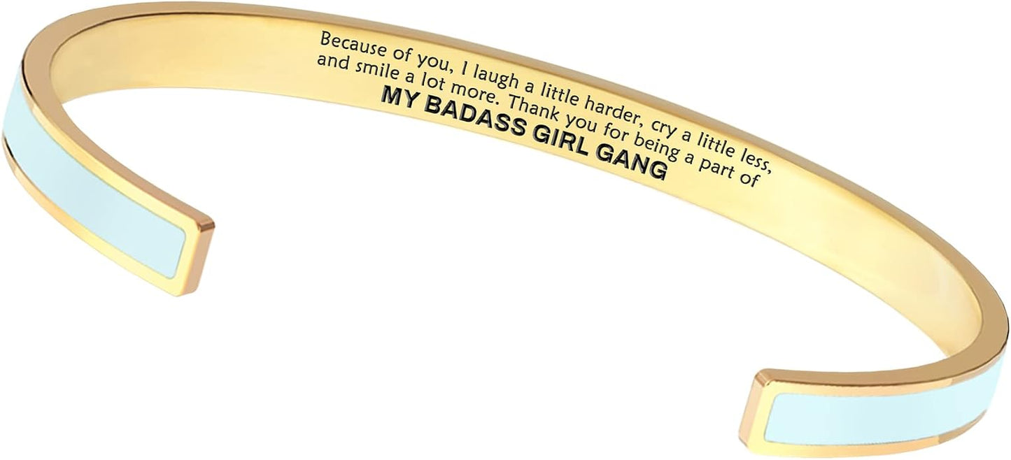 STORYJEWELLERY Friend Gifts for Women, Friendship Bracelets, Matching Badass Bestie Bracelets, Friend Birthday Gifts for Women, Bff Jewelry, Enamel Cuff Bracelet