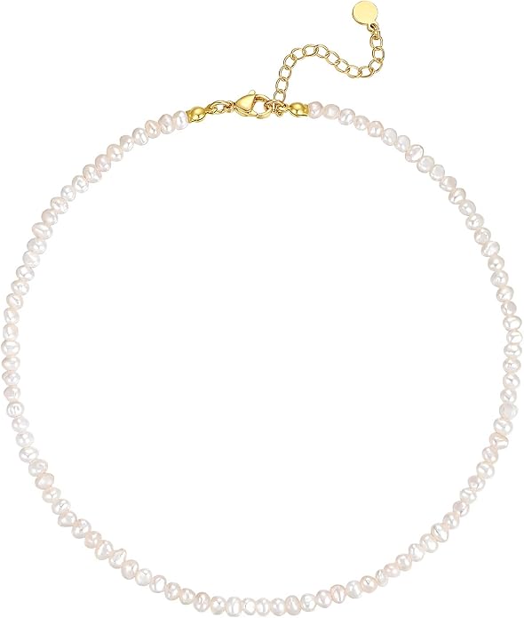Natural Freshwater Baroque Pearl Necklace 14K Gold Plated Dainty Choker Necklace for Women Girls Snake Chain/Cuban Link/Paperclip/Ball Beaded Chain/Tennis Chain Fashion Jewelry for Gift