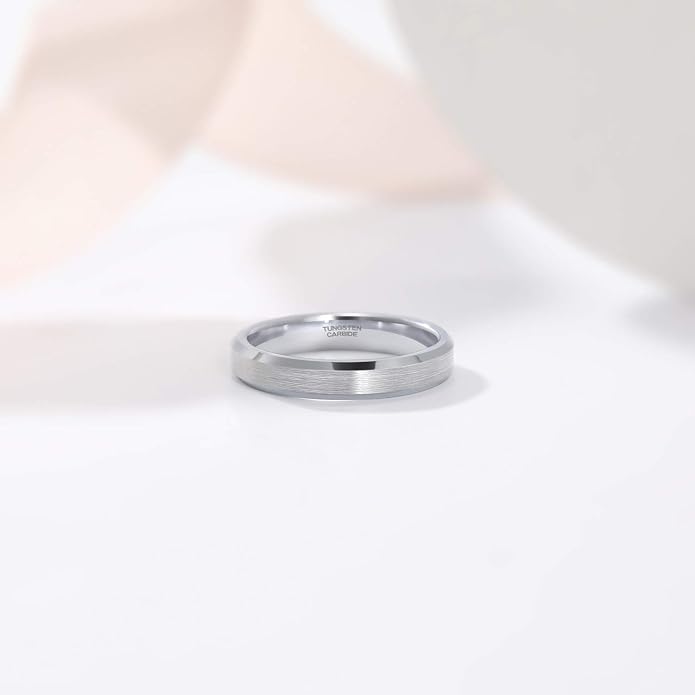 TRUMIUM 4mm 6mm 8mm Tungsten Wedding Band Ring for Men Women Silver Plated Matte Finished Engagement Rings Comfort Fit 4-15