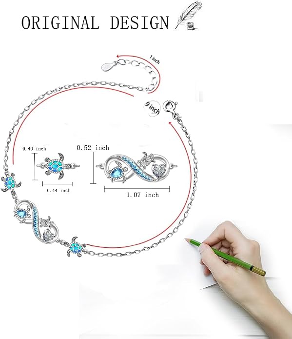 Fenthring Turtle Anklets for Women Turtle Ankle Bracelet Blue Opal Sea Sterling Silver Infinity Wave Ocean Beach Summer Jewelry Mothers Day