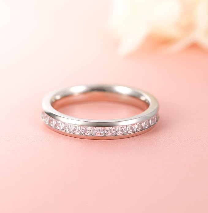 TIGRADE 2.5mm 4mm 5mm 6mm Titanium Ring Cubic Zirconia Engagement Ring Wedding Band Size 3 to 13.5