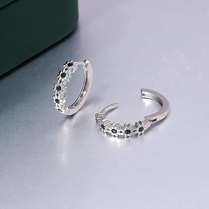 CiNily Small Hoop Earrings for Women Girls Flower Cubic Zirconia Huggie Earrings Hypoallergenic 14K Yellow Gold Plated Cartilage Earrings