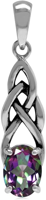 Silvershake 8X6mm Oval Shape Birthstone Gemstone Antique Finishing or Yellow Gold Plated 925 Sterling Silver Celtic Knot Weave Solitaire Pendant or Pendant with 18 Inch Chain Necklace Jewelry for Women