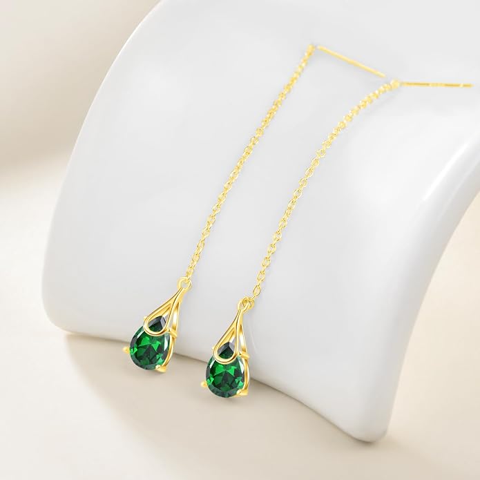 POPLYKE Sterling Silver CZ Threader Earrings Teardrop Chain Tassel Dangling Earrings for Women Dangling Jewelry