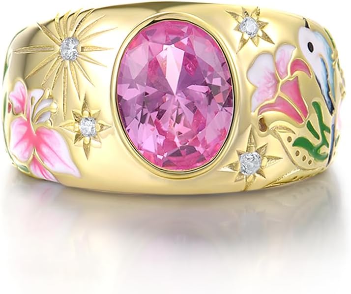 Santuzza 925 Sterling Silver Enamel Flower Pattern Ring for Women