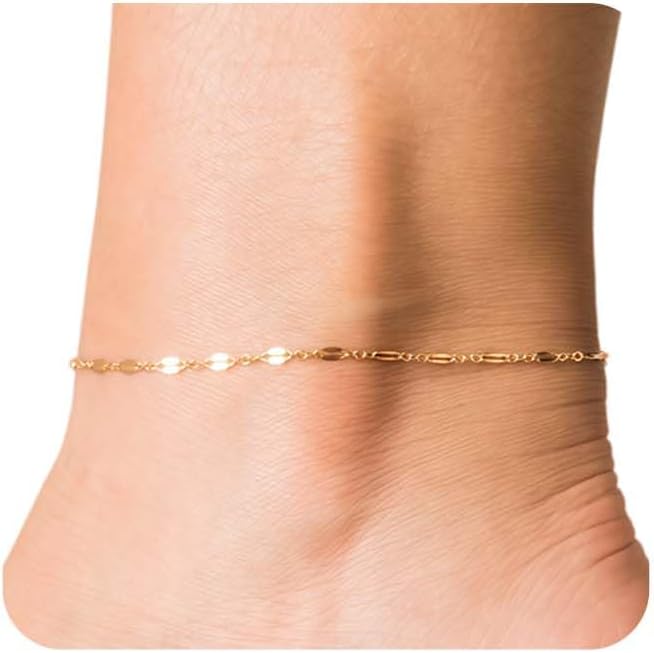 Dainty Ankle Bracelets for Women 18K Gold Plated Satellite Beaded Herringbone Lip Chain Anklets Simple Minimalist Summer Beach Foot Jewelry Christmas Gifts