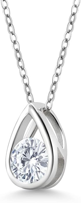 Gem Stone King Teardrop Pendant Necklace For Women | 5MM Round Gemstone Birthstone | 925 Sterling Silver | With 18 Inch Silver Chain | Fine Jewelry Gift for Her Mom Women Wife