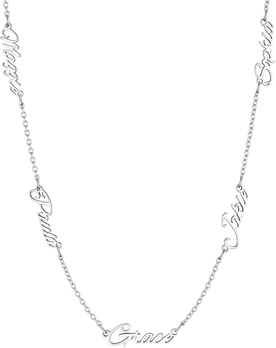 Custom4U Custom Name Necklace for Women, Personalized 1-5 Name Necklace, Sterling Silver/Stainless Steel 14K Gold Plated Nameplate Necklaces, Gift for Mom Wife Anniversary Birthday with Box