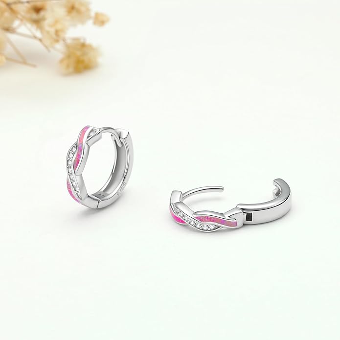 Midir&Etain Opal Hoop Earrings 925 Sterling Silver Huggie Earrings Hypoallergenic Cartilage Hoops Opal Jewelry Gifts for Women