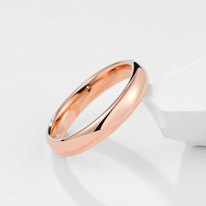 King Will Men's Women's Tungsten Carbide Ring 24k Gold Plated Rose Gold Plated Domed Polished Finish Wedding Band