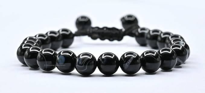 Amazing Gemstone Black Hakik Banded Bracelet for Women Men's Gifts - Protection Healing Crystal Bracelet - 8mm Gemstone Beaded Adjustable Bracelet Pulseras para Hombres Mujer Stocking Stuffers