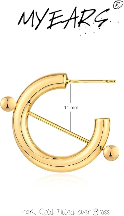 MYEARS Women Hoop Earrings Gold 14K Gold Filled Small Simple Handmade Hypoallergenic Everyday Illusion Jewelry