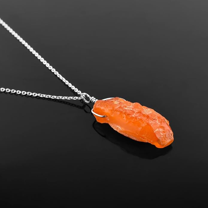 Natural Raw Gemstone Crystal Dainty Pendant Necklace for Women, Healing Chakra Stone, Birthstone, Handmade Jewelry, Rhodium Plated 925 Sterling Silver Chain 18" Gift for her