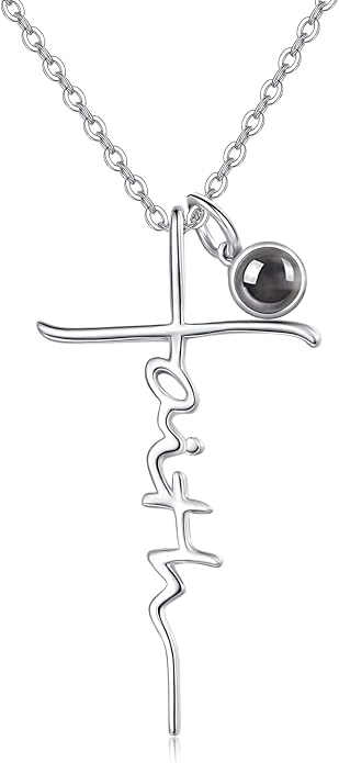 PRAYMOS Faith Cross Necklace for Women 925 Sterling Silver Pendant Necklace With Birthstone Initial Christian Religious Confirmation Baptism Mothers Day Gifts