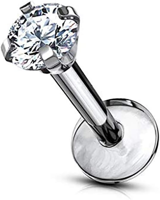 16 g Titanium Internally Threaded Tragus Piercing Jewelry CZ Top Flat Back Piercing Nose Studs Earring, Helix, Cartilage, Labret, Monroe for Women or Men