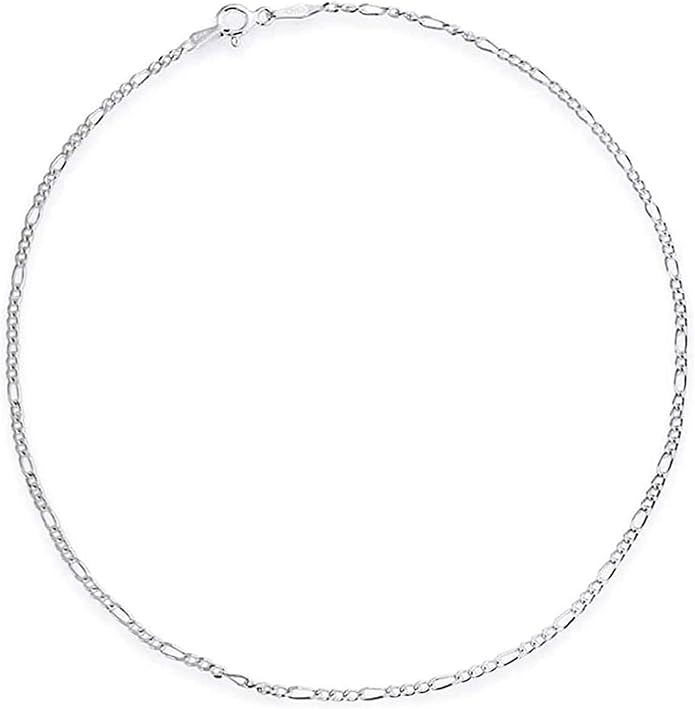 Savlano 925 Sterling Silver Solid Italian Figaro, Rope,Herringbone, Curb, Ball Bead, Snake, Mariner Chain Anklet for Women, Comes in 0.8mm - 5mm With Gift Box