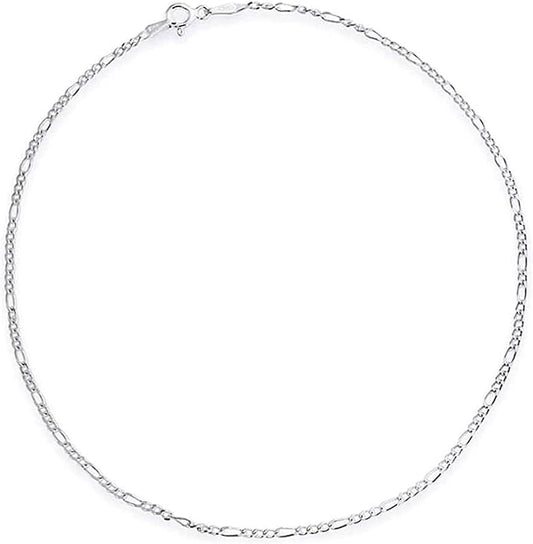 Savlano 925 Sterling Silver Solid Italian Figaro, Rope,Herringbone, Curb, Ball Bead, Snake, Mariner Chain Anklet for Women, Comes in 0.8mm - 5mm With Gift Box