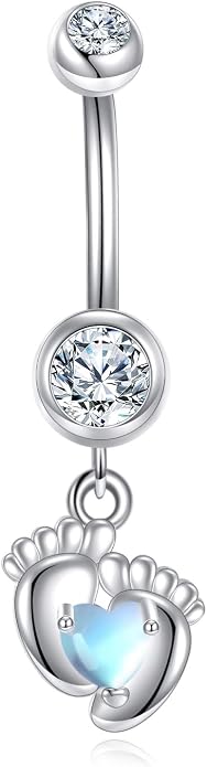 Belly Button Ring 925 Sterling Silver Bar Butterfly/Cross/Pregnancy Dangle Belly Button Piercing Body Navel Rings CZ Moonstone Jewelry Gift for Women