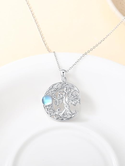WINNICACA Tree of Life Necklace for Women Sterling Silver Crescent Moon Tree Moonstone Pendant Family Necklace for Mother Daughter Sister Gifts ﻿