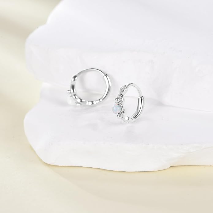 Opal Small Cartilage Hoop Earrings for Women Sterling Silver Helix Hoop Huggies Earrings for Piercings Twisted Mini Opal Jewelry for Women