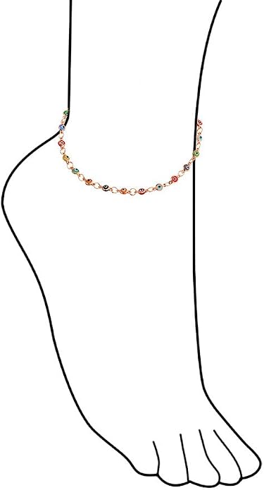Bling Jewelry Turkish Protection Multi Evil Eye Anklet Charm Ankle Strand Bracelet Rose Gold .925 Sterling Silver