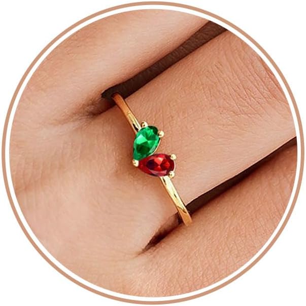 Mothers Day Gifts Gold Heart Birthstone Rings for Women Non Tarnish Stackable Pinky Ring Dainty 14K Gold Plated CZ Gemstone Ring Wedding Promise Ring Birthday Jewelry Gift for Mom