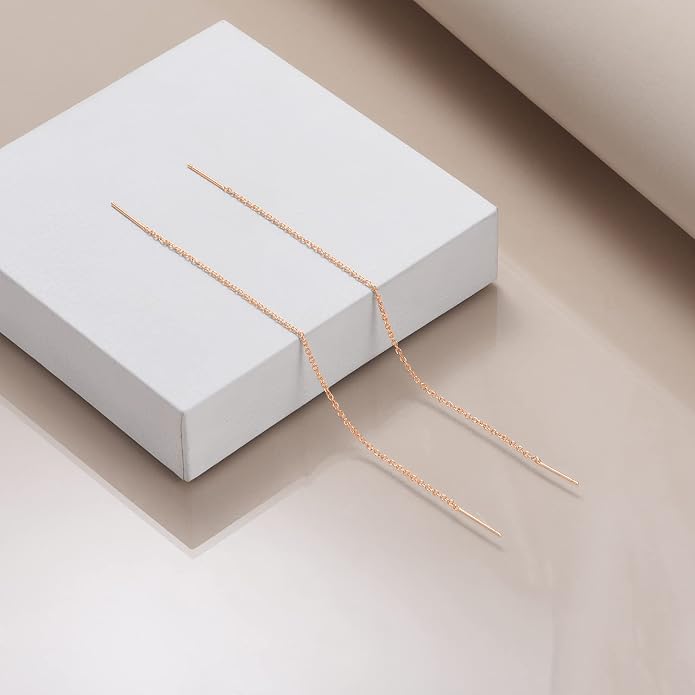 YFN Threader Earrings Sterling Silver Chain -Earrings for Women Dangle Earrings Thread Dangling Threaded Long Chain Earring Nickel Free Hypoallergenic Ear for Women