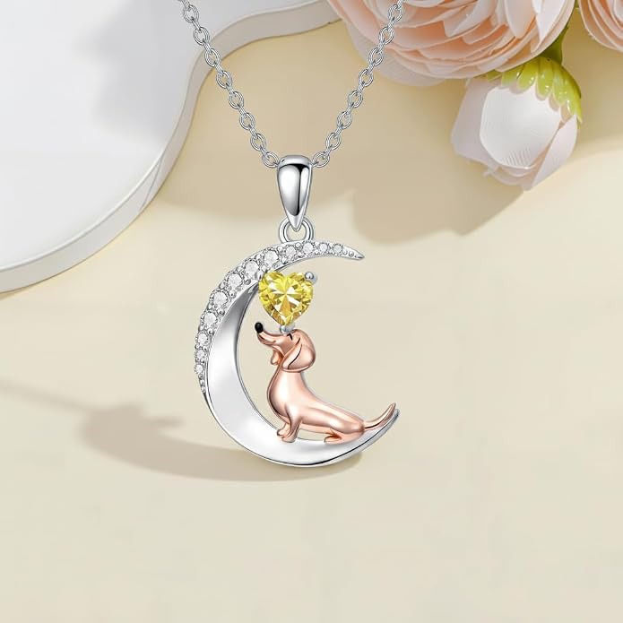 PROESS Animal Birthstone Necklace 925 Sterling Silver Otter/Axolotl/Hippo/Elephant/Dachshund/Monkey/Red Panda Pendant Necklace Animal Birthstone Jewelry Gifts for Women