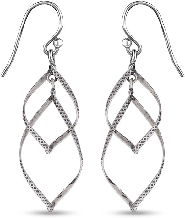 Charmsy 925 Sterling Silver Double Twisted Infinity Dangle Earrings for Women | Linear Marquise Large Loops Classic Infinity Drop Dangle Earrings