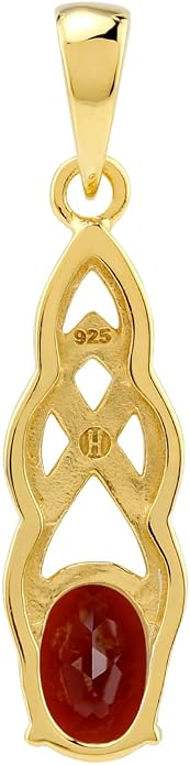 Silvershake 8X6mm Oval Shape Birthstone Gemstone Antique Finishing or Yellow Gold Plated 925 Sterling Silver Celtic Knot Weave Solitaire Pendant or Pendant with 18 Inch Chain Necklace Jewelry for Women