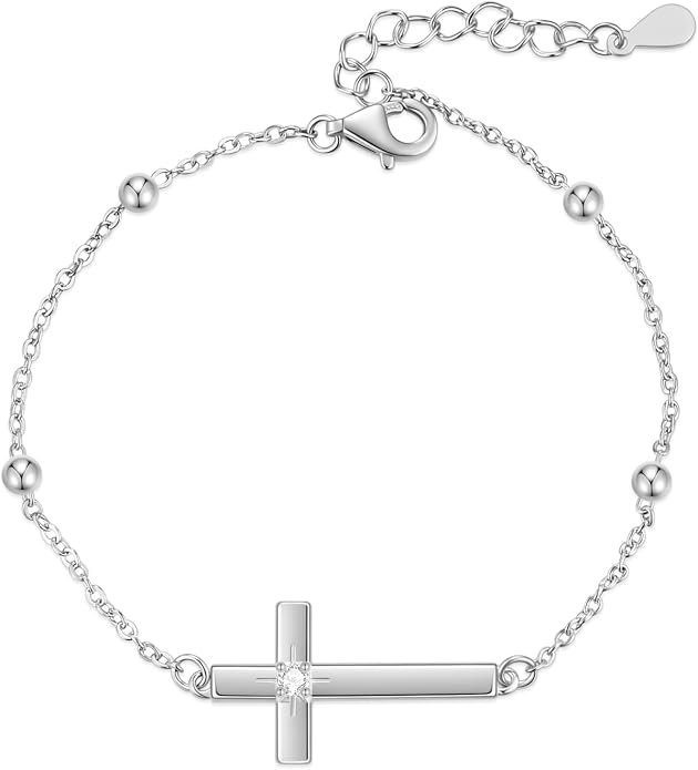 Rnivida 925 Sterling Silver Evil Eye Cross Chain Bracelet for Women,Adjustable