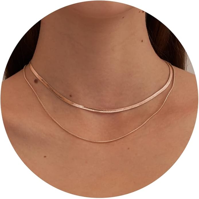 CHESKY 14K Gold/Silver Plated Snake Chain Necklace Herringbone Necklace Gold Choker Necklaces for Women Gifts Jewelry 1.5/3/5MM(W) 14"/16"(L) Mothers Day Gifts for Mom