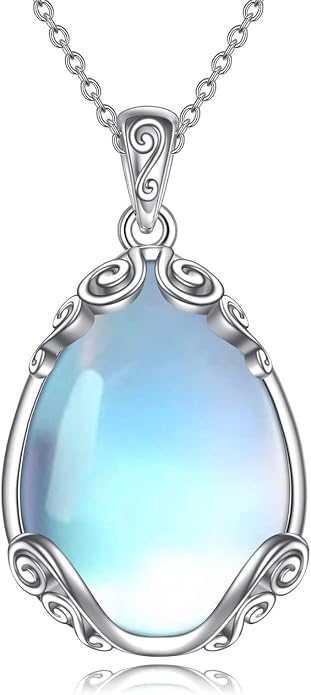 YAFEINI 925 Sterling Silver Moonstone Necklace Filigree Teardrop Pendant Necklace Jewelry for Women Girls