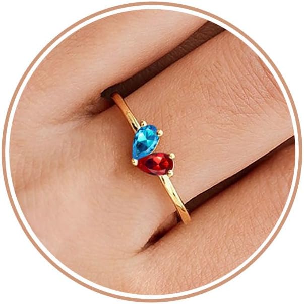 Mothers Day Gifts Gold Heart Birthstone Rings for Women Non Tarnish Stackable Pinky Ring Dainty 14K Gold Plated CZ Gemstone Ring Wedding Promise Ring Birthday Jewelry Gift for Mom