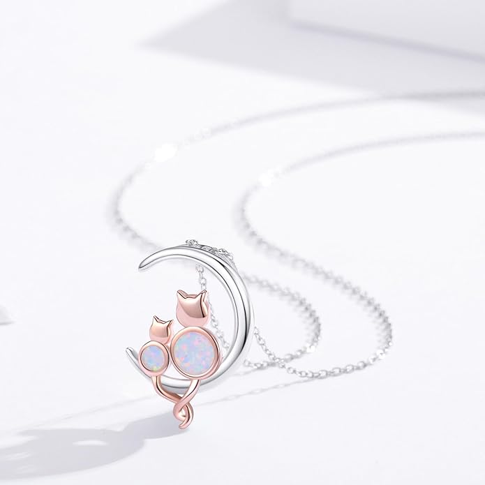 TRISHULA Crescent Moon Necklace 925 Sterling Silver Eye of Horus Animal Moon Pendant with Heart Crystal Birthday Jewelry Gift for Women Christmas Gifts for Her