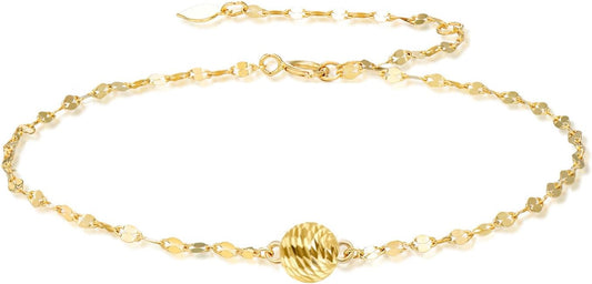 SISGEM Real 18k Gold Lip Chain Diamond-cut Bead Anklet for Women, 18 Karat Gold Lip Chain Ankle Bracelets for Her, 9.4-11 Inches