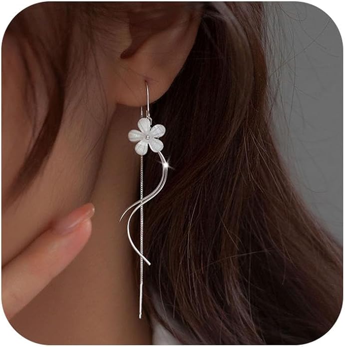925 Sterling Silver Dainty Hard Wire Threader Dangle Earrings for Women 14k Gold Plated Tassel Threader Pull Through Long Half Hoop Earring Wedding Bridal Birthday Jewelry Gifts
