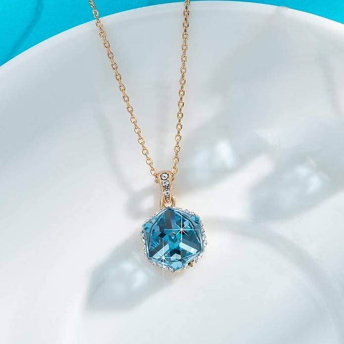 EVEVIC Color Changing Cubic Austrian Crystal Pendant Necklaces for Women 14K Gold Plated Hypoallergenic Jewelry