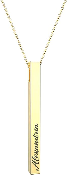 Elosh Customized Elegance 3D Vertical Bar Necklace with Engraved Name Pendant Personalized with your text Custom made