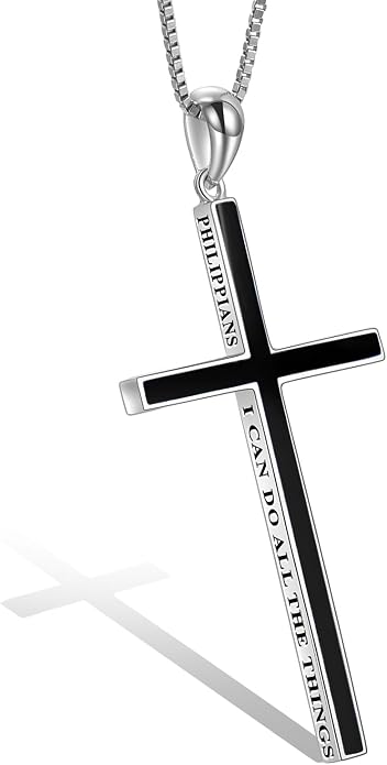 POPLYKE Cross Necklace 925 Sterling Silver Philippians 4:13 I Can Do All The Things Inspirational Necklace Gifts for Women Men 20+2''