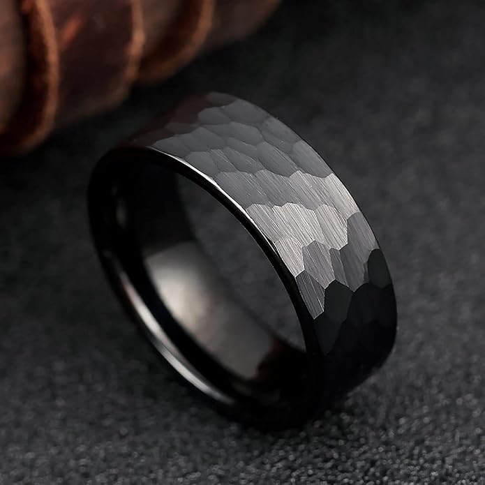 King Will Hammered 8mm Silver Tungsten Ring Hammer Men Wedding Band Comfort Fit